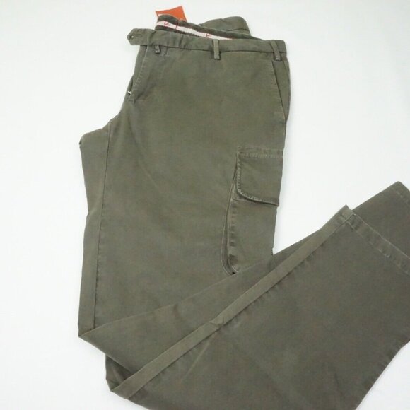 Isaia Tinto Slim Olive Green Cargo Cotton Blend Casual Chino Pants 54R EU NEW
